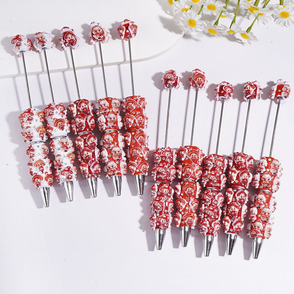 Beadable Clay Pens with Mushroom Girl and AB Rhinestones, Random Mix