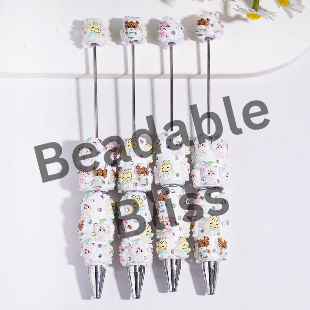 Beadable Clay Pens with Bird Dog Cat Animal Series and AB Rhinestones
