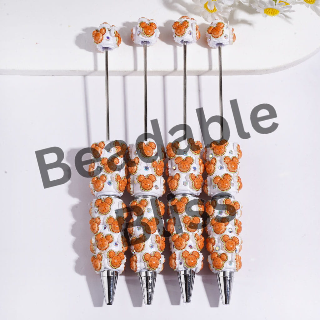 Beadable Clay Pens with Mouse Shaped Hamburger and AB Rhinestones
