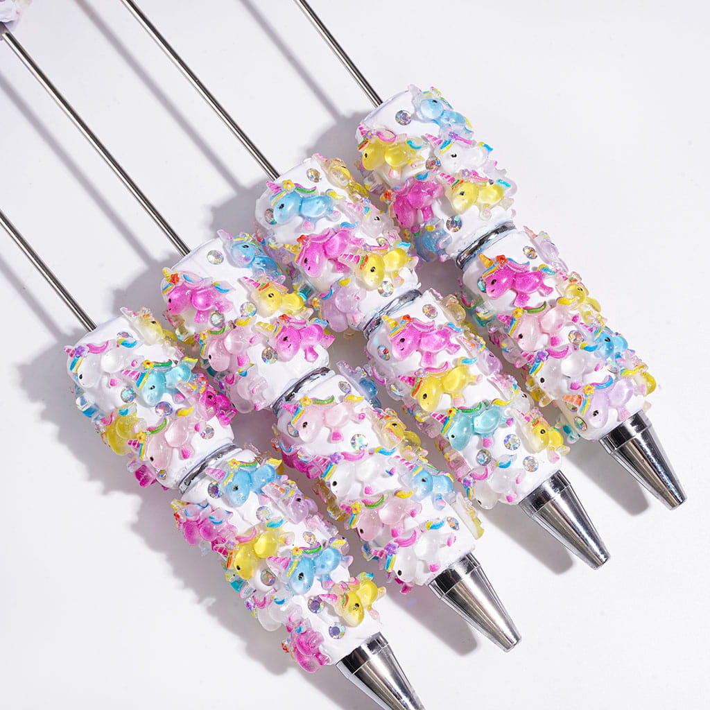 Beadable Clay Pens with Cute Rainbow Unicorn and AB Rhinestones