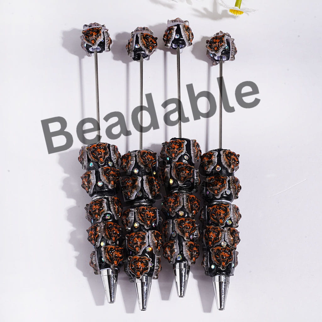 Beadable Clay Pens with Tiger Head in American Football Teme and AB Rhinestones