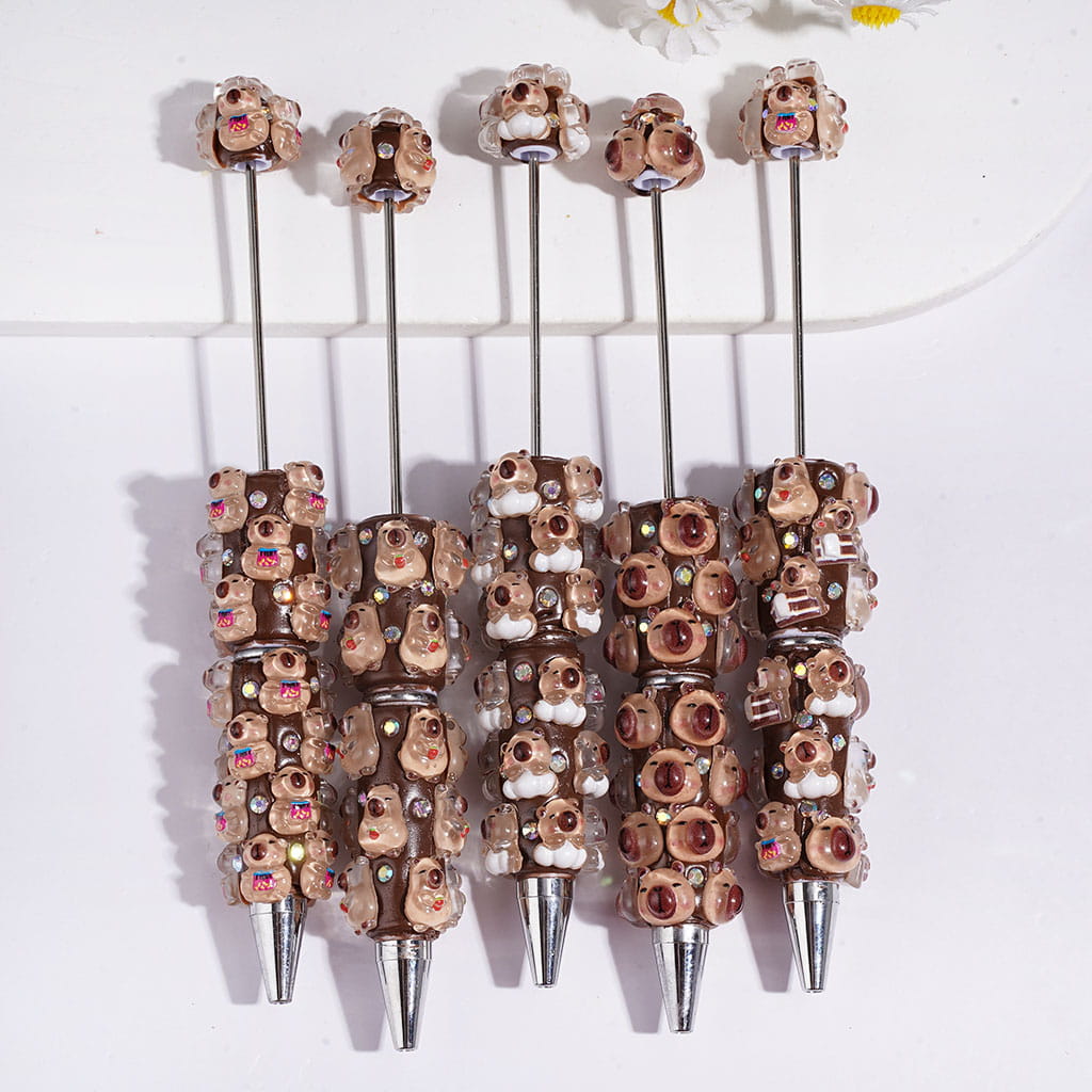 Beadable Clay Pens with Cute Capybara and AB Rhinestones, Random Mix