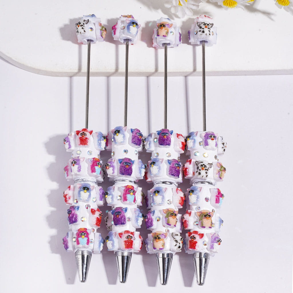 Big-Eared Owl and AB Rhinestones Beadable Clay Pens, Multi-Color