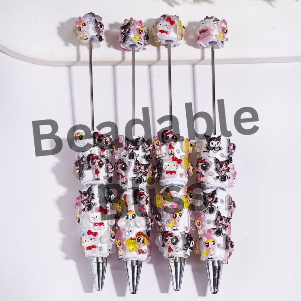 Beadable Clay Pens Adorable Character Brave Girl Police Character, AB Rhinestones