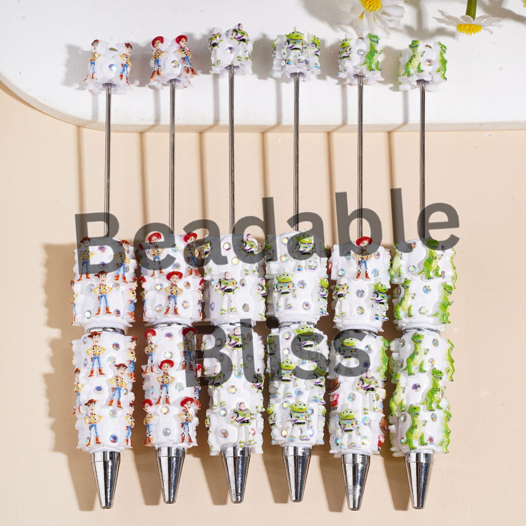 Beadable Clay Pens with Toy Adventure Character Series and AB Rhinestones, Random Mix