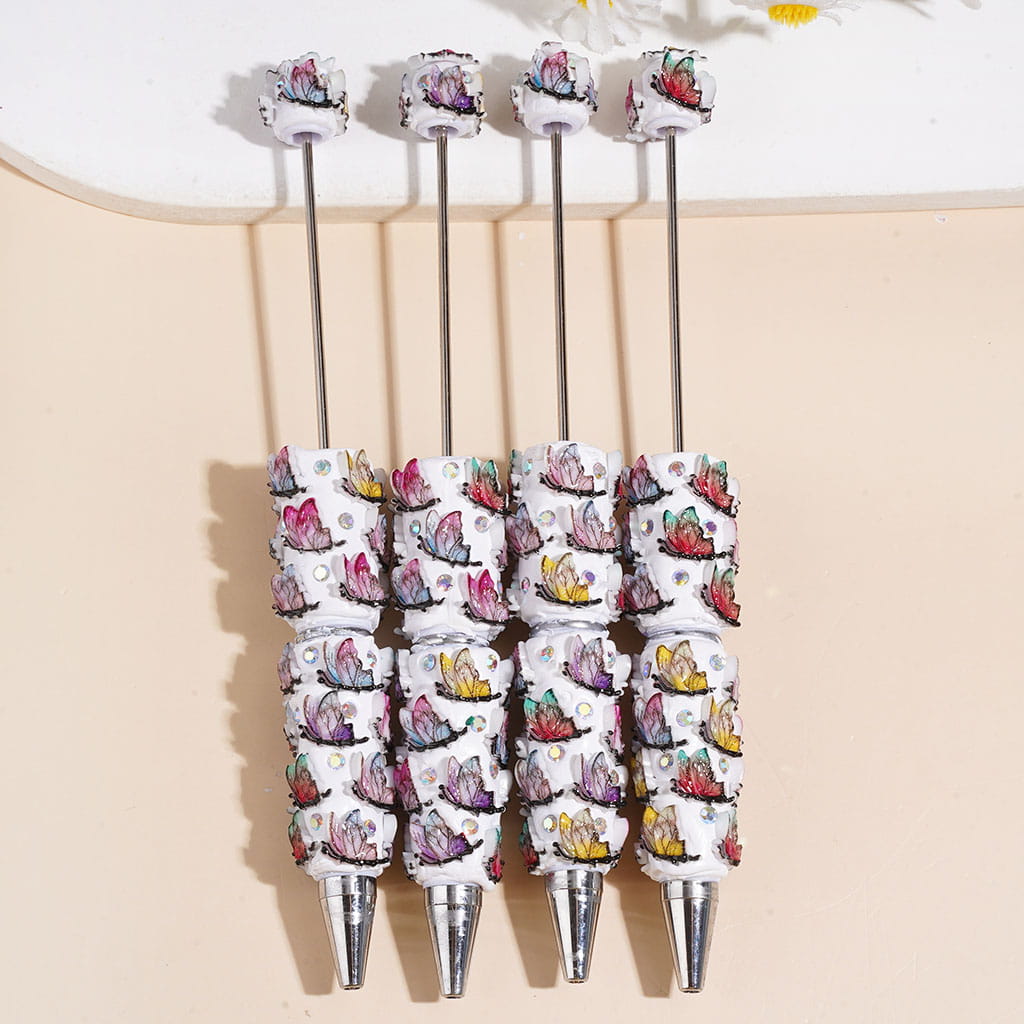 Beadable Clay Pens with Gradient Colors Butterfly and AB Rhinestones, Multi-Color