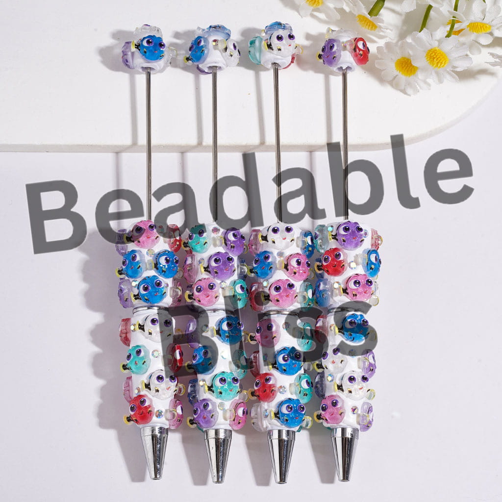 Beadable Clay Pens with Ugly Fish and AB Rhinestone, Multi-Color