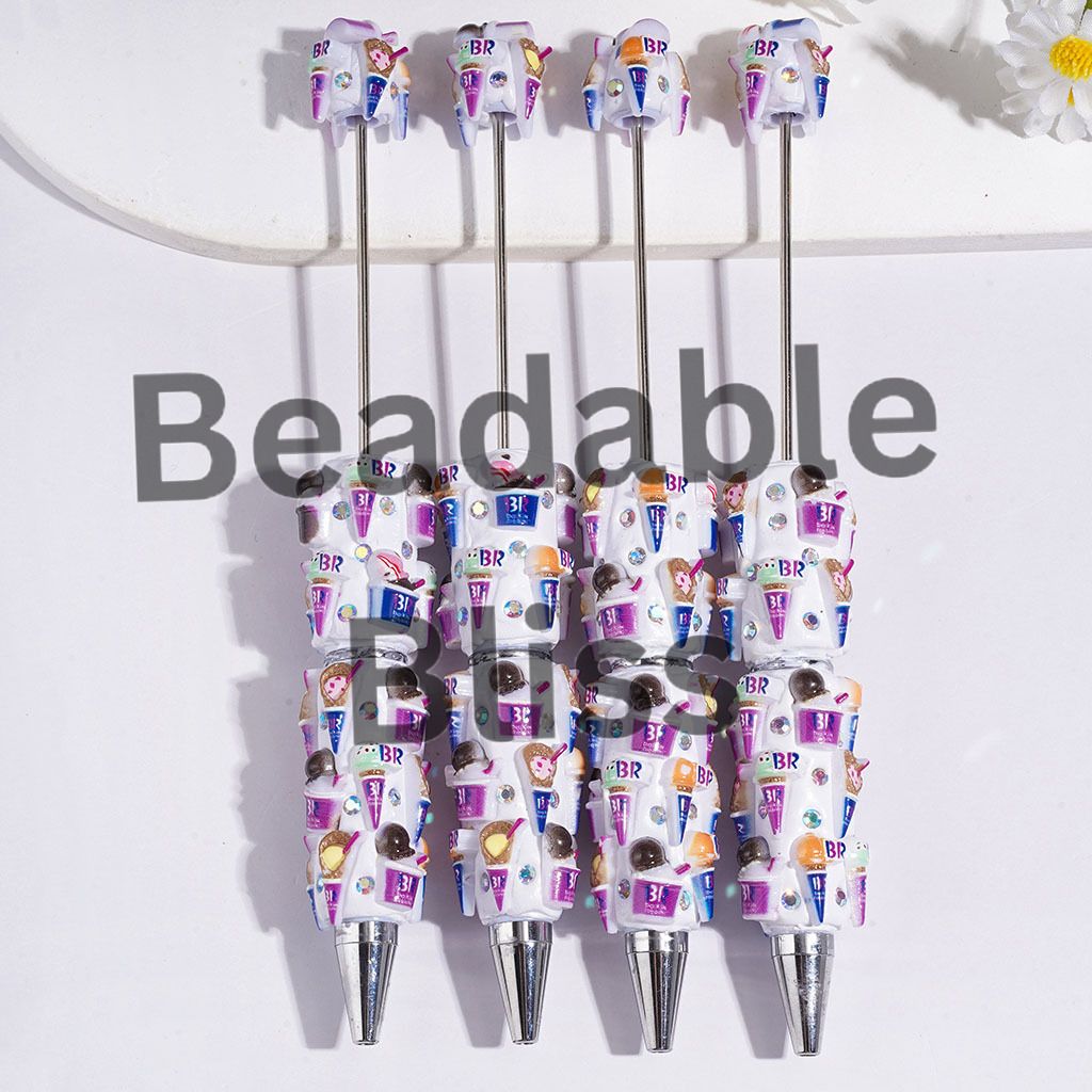 Beadable Clay Pens with Diverse Shapes Ice Cream and AB Rhinestones