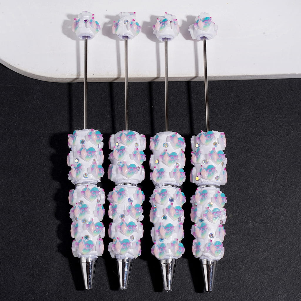AB Rhinestones and Blue Purple Ombre Colors Heart with Hand and Humor Text Beadable Clay Pens