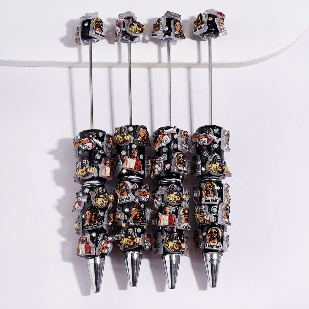 Various Style Jesus and AB Rhinestones Beadable Clay Pens, Religious Theme