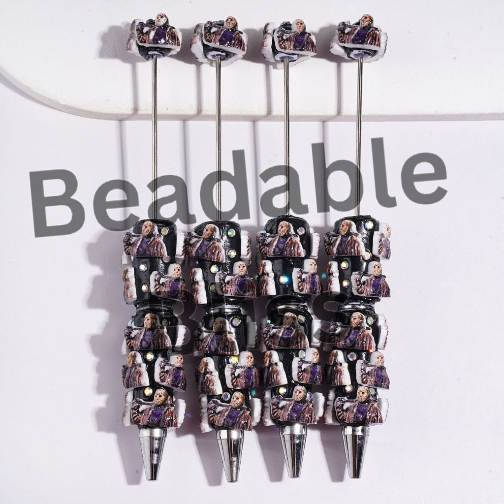 Beadable Clay Pens with Killer Character with Hockey Mask and AB Rhinestones