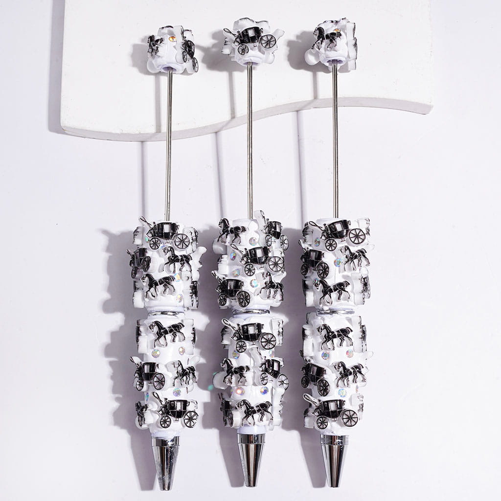 Beadable Clay Pens with Black European-Style Carriage Horse and AB Rhinestones