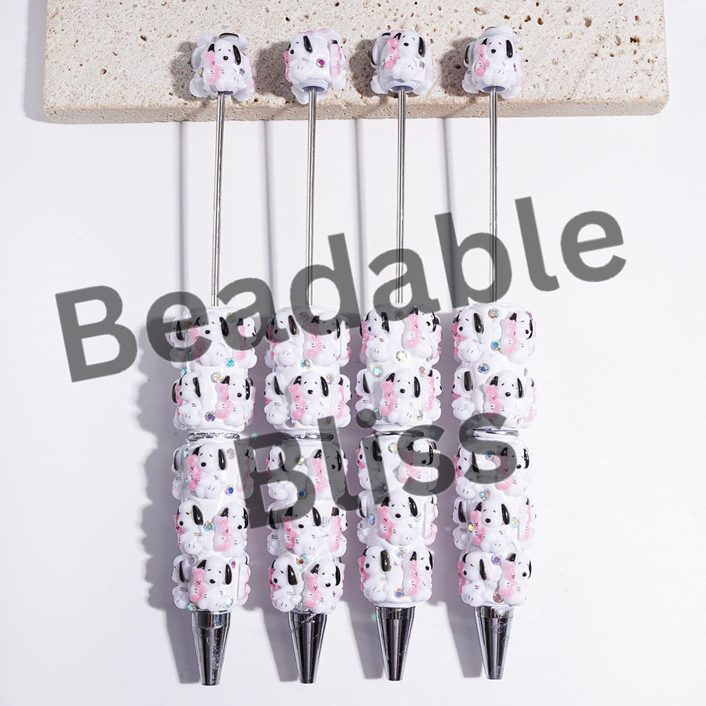 Beagle Dog Character Holding Pink Bunny Doll Beadable Clay Pens