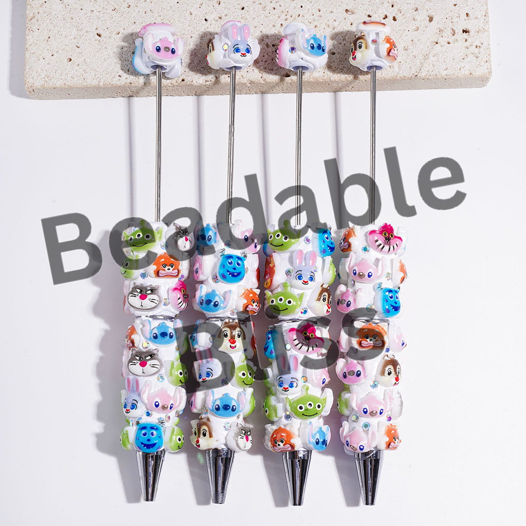 Beadable Clay Pens with Various Classic Animation Characters Head Design and AB Rhinestones