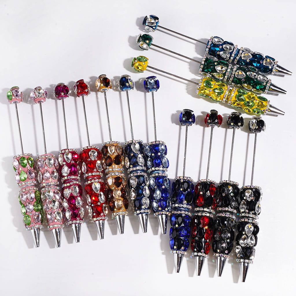 Sparkling Double Color Water Drop Shaped Crystals & AB Rhinestones Beadable Clay Pens, Multi-Color, Random Mix