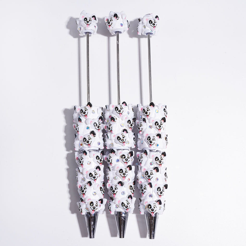 Beadable Clay Pens with Puppy Sticking out Tongue and AB Rhinestones