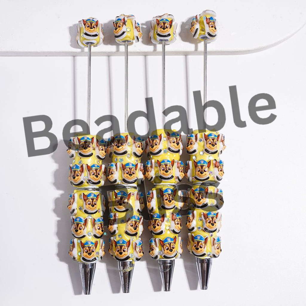 Beadable Clay Pens with Police Dog Character and AB Rhinestones