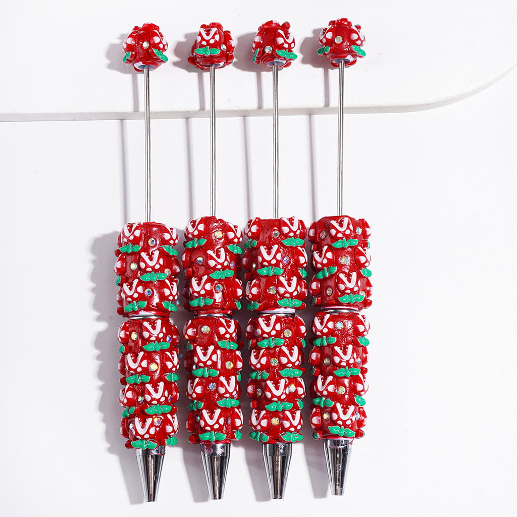 Red Corpse Flower and AB Rhinestones Beadable Clay Pens, Red Pen Base