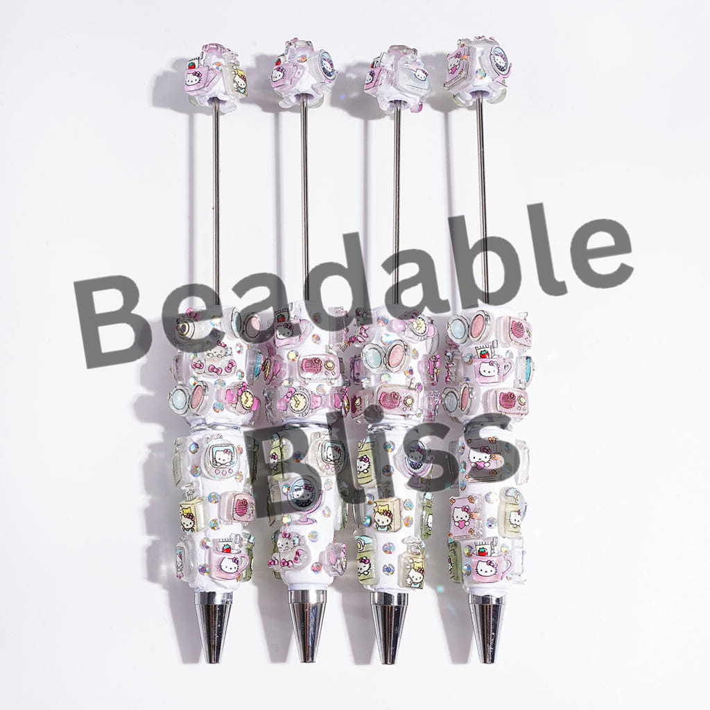 Cute Cat Character Series Beadable Clay Pens, AB Rhinestones and Daily Necessities with Glitter