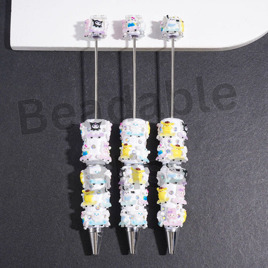 Adorable Cartoon Characters Riding Skateboarding Series and AB Rhinestones Beadable Clay Pens