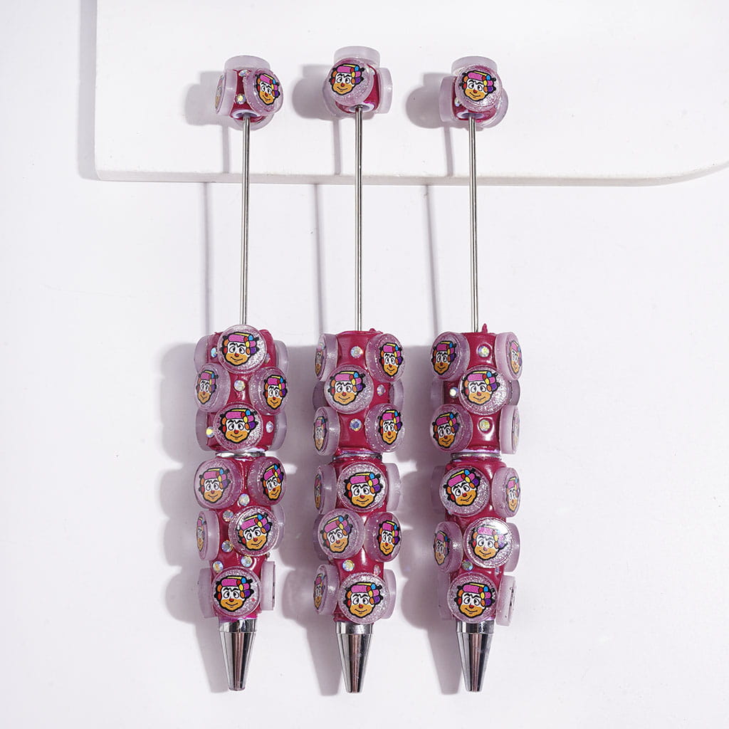 AB Rhinestones and Round Design with Cute Clown and Silver Glitter Beadable Clay Pens