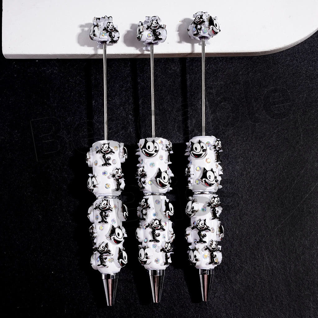 Smart Black Cat and AB Rhinestones Beadable Clay Pens
