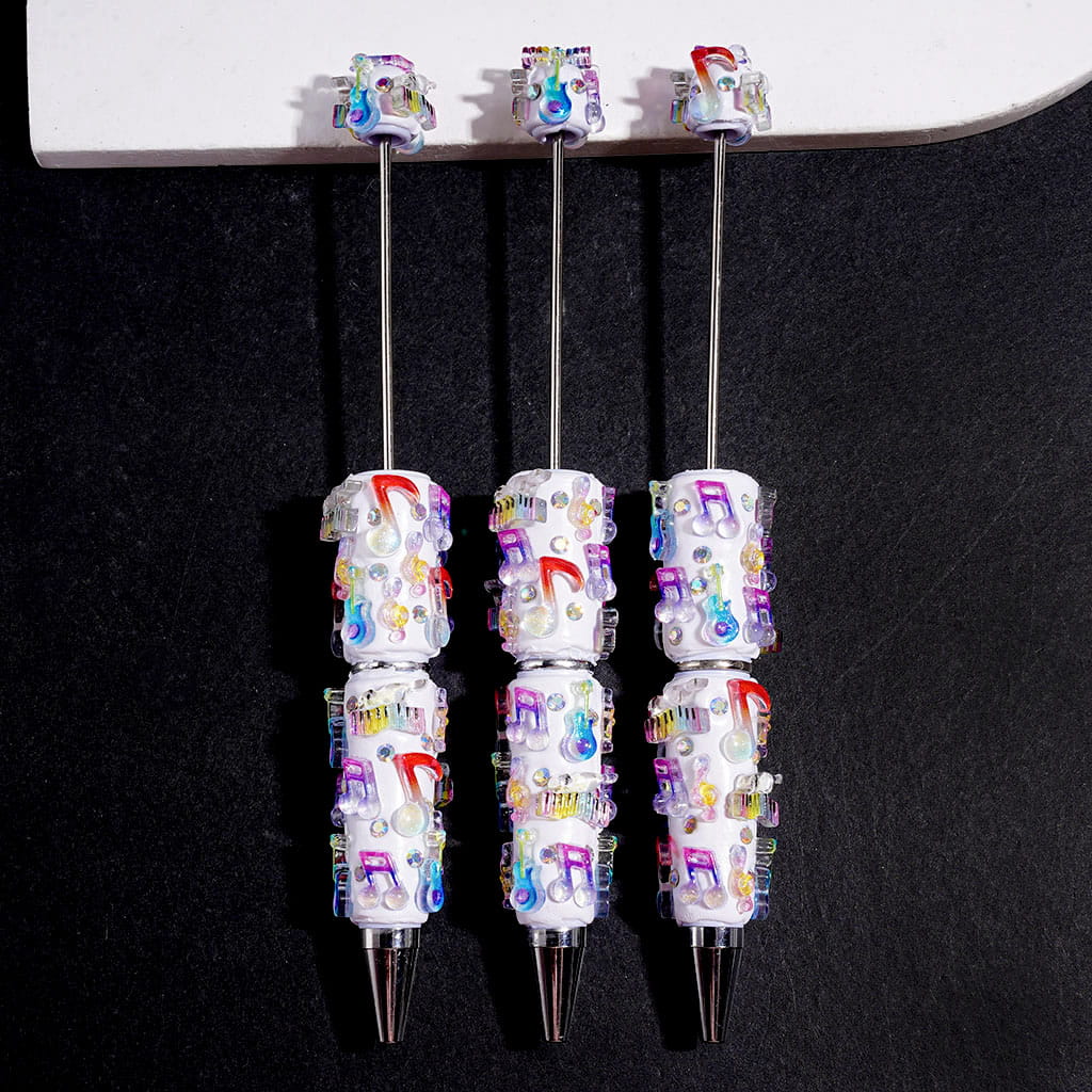 Colorful Music Note with Glitter and AB Rhinestones Beadable Clay Pens