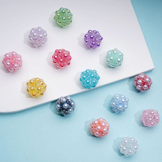 Bling Bling Cone Shape Rhinestones Colorful Pearls Round Sugar Acrylic Beads, Around 18MM, Random Mix