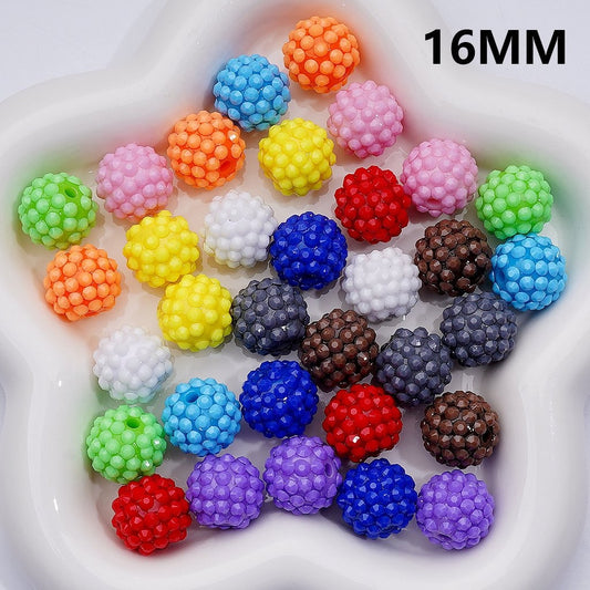 Assorted colorful beads with a white background and '16MM' text.


