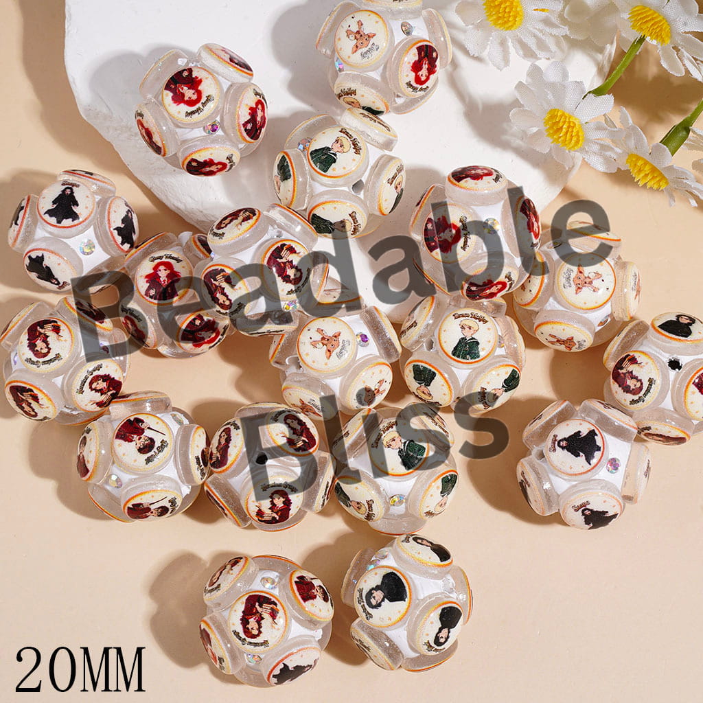 Clay Beads with Classic Wizard Boy Character Series, AB Rhinestones, 20MM, Random Mix