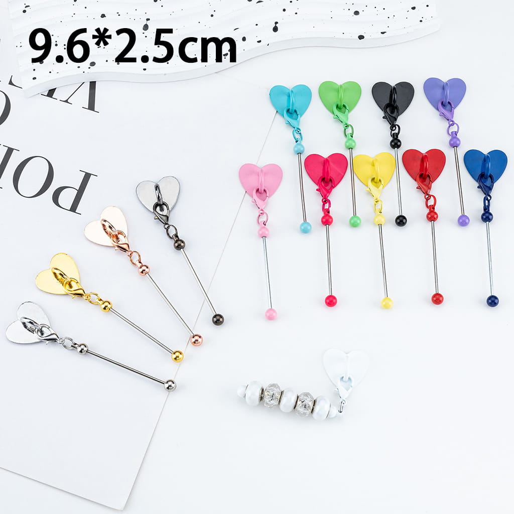 DIY Beadable Keychain Bar with Mini Lobster Clasp & Heart Accessories, 9.6*2.5CM, Multi-Color (Please Read the Description)