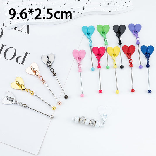 DIY Beadable Keychain Bar with Mini Lobster Clasp & Heart Accessories, 9.6*2.5CM, Multi-Color (Please Read the Description)