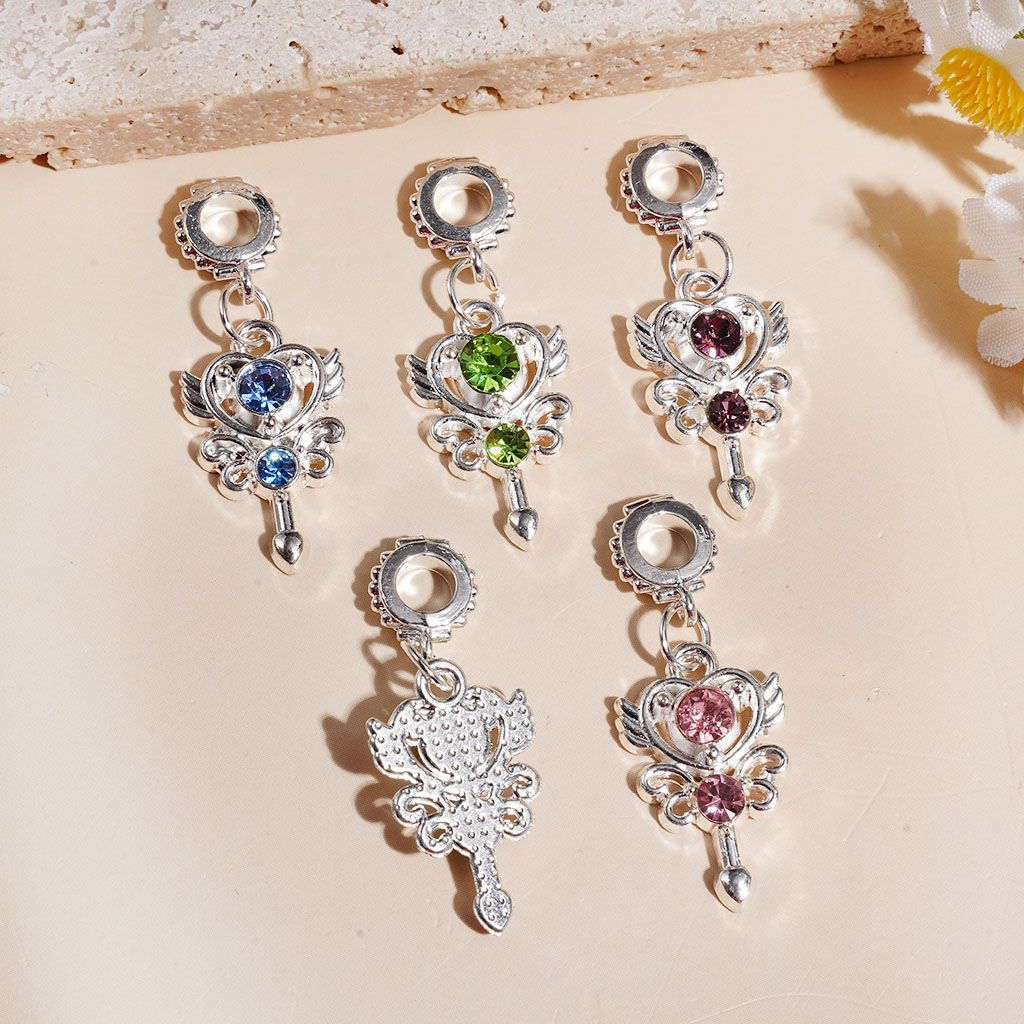 Silver Metal Beads Bail with Dangle Charm Pendant Jewelry Accessories Butterfly, Heart & Goddess of Love Arrow with Shiny Rhinestones, Random Mix
