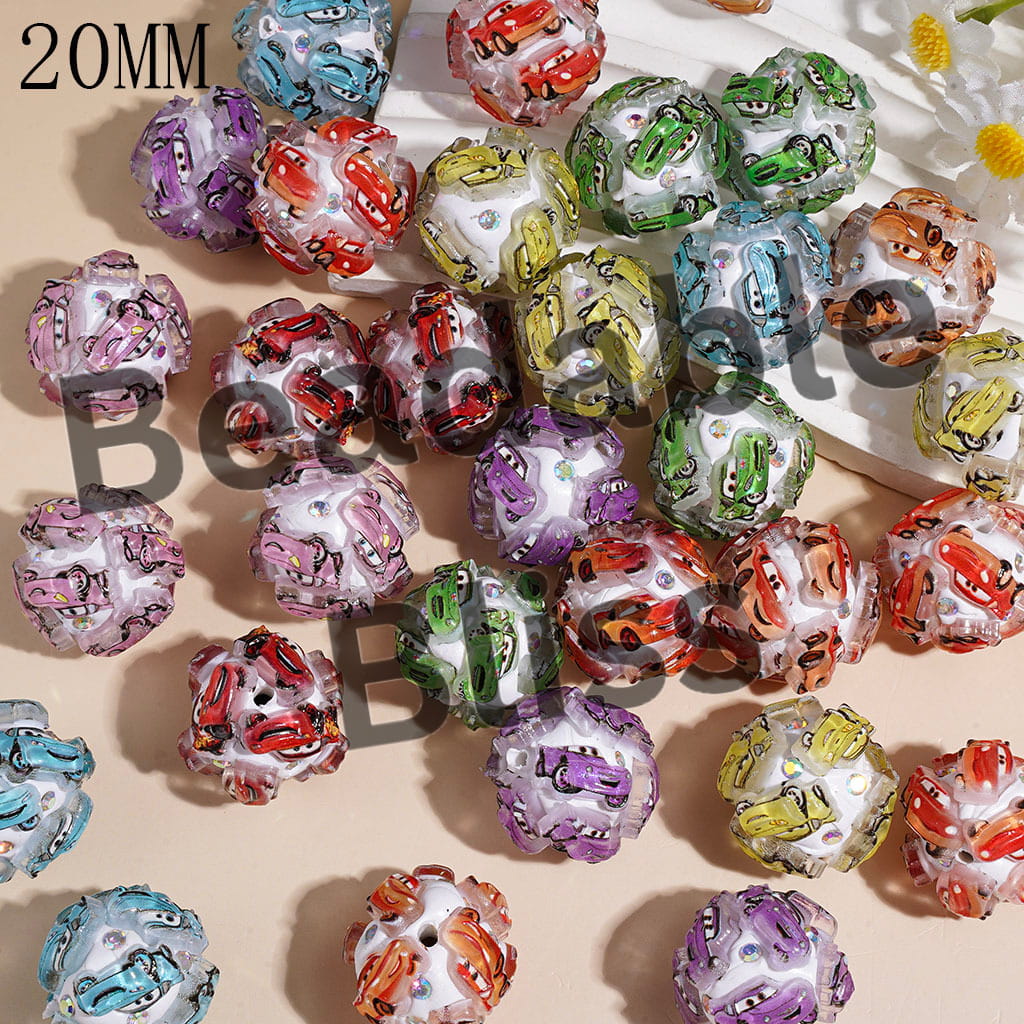 Clay Beads with Sports Car Series and AB Rhinestones, 20MM Multi-Color Random Mix