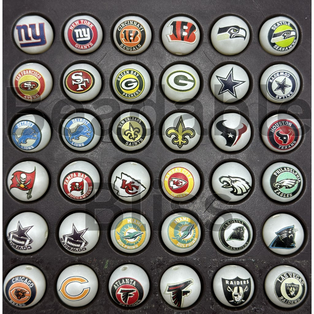Collection of NFL team logos arranged in a grid on a black background

