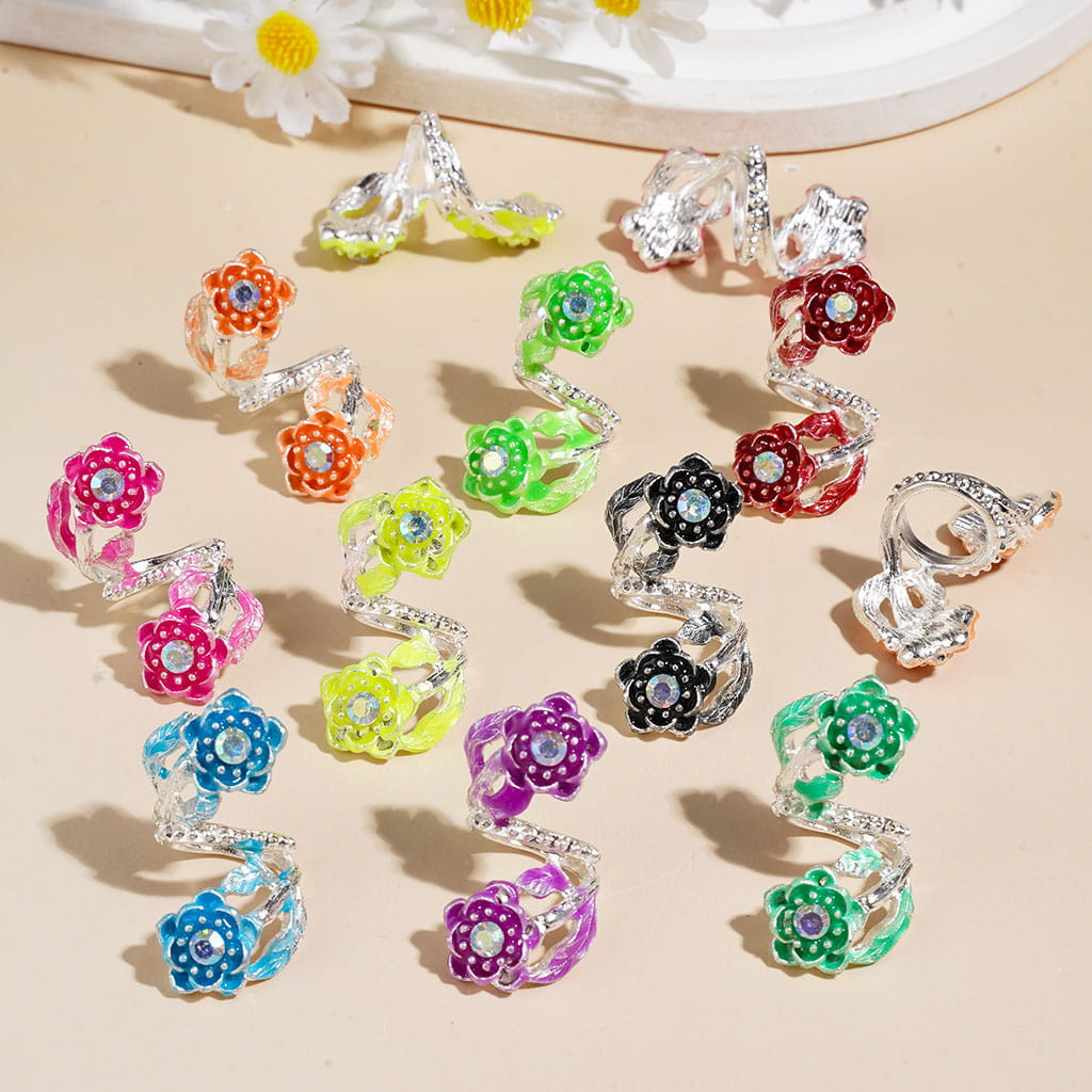 Trendy Twisted Spiral Metal Bead Cage, Silver Bead Cap with Flower and AB Rhinestones, Neon Colors, Random Mix