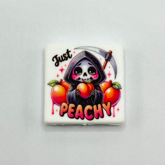 Cute Grim Reaper Holding Just Peachy Fruit Silicone Focal Beads