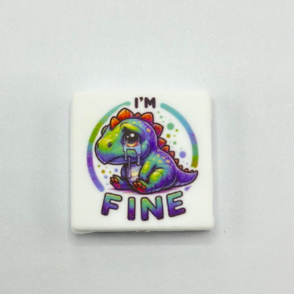 Cute Little Crying Dinosaur with Text ''I'm Fine'' Silicone Focal Beads