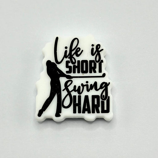 Golfer with Text 'Life is Short Swing Hard'' Golf Silicone Focal Beads