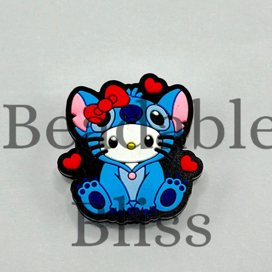 Cute White Kitten Cat in Cartoon Blue Monster Costume Design Silicone Focal Beads