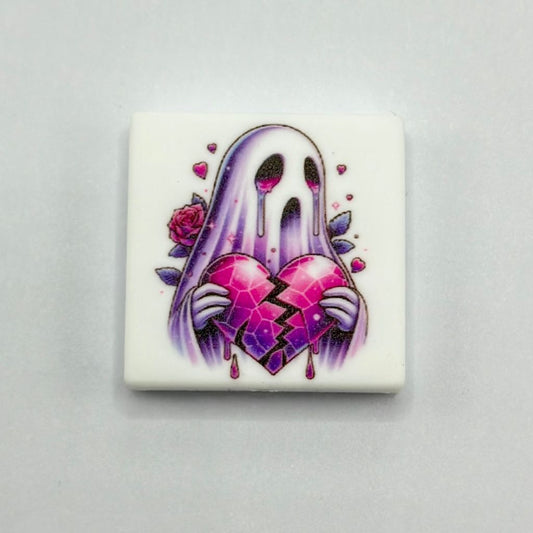 Heartbroken Crying Ghost with Flowers and Blood Silicone Focal Beads