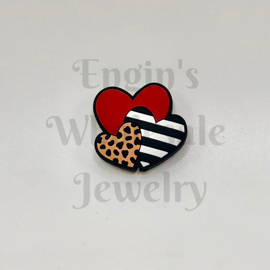 Jaguar Zebra Print Striped Heart Silicone Focal Beads