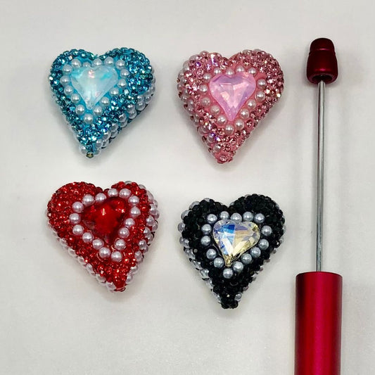 Heart Shape Clay Beads with Rhinestones and Pearls Random Mix PLEASE READ DESCRIPTION