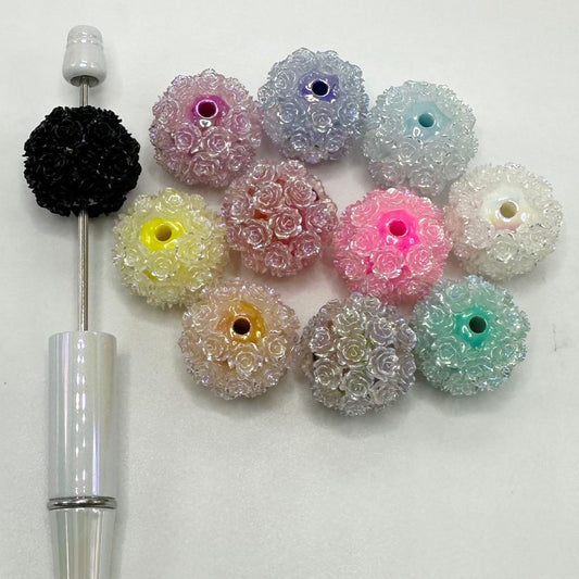 テクスチャー加工された花のカラフルなアクリルビーズ、鮮やかな色、20mm