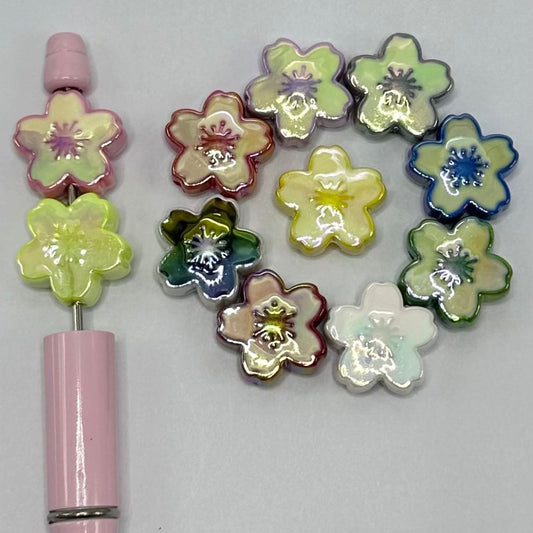 光沢のあるマルチカラーの花の花柄デザインビーズ 19mm