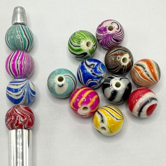 Swirl Glazed Striped Acrylic Beads 16mm Random Mix