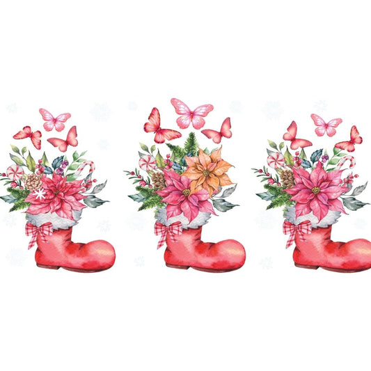 H-674, Cup Wraps Transfer Stickers Tumblers, 16 Oz, 240x110mm, Christmas Shoe Pot With Flowers And Butterflies