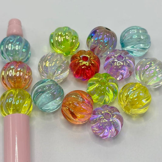 かわいいカボチャ型のアクリルビーズ テクスチャ付き 光沢 UV仕上げ 16mm ランダムミックス