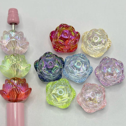 ロータスビーズ、かわいい花のアクリルビーズ、花柄、サイズ16×18mm 