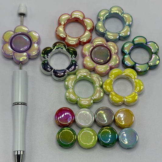 かわいい花柄アクリルビーズ 大、葉 33mm、おしべ 16mm ランダムミックス